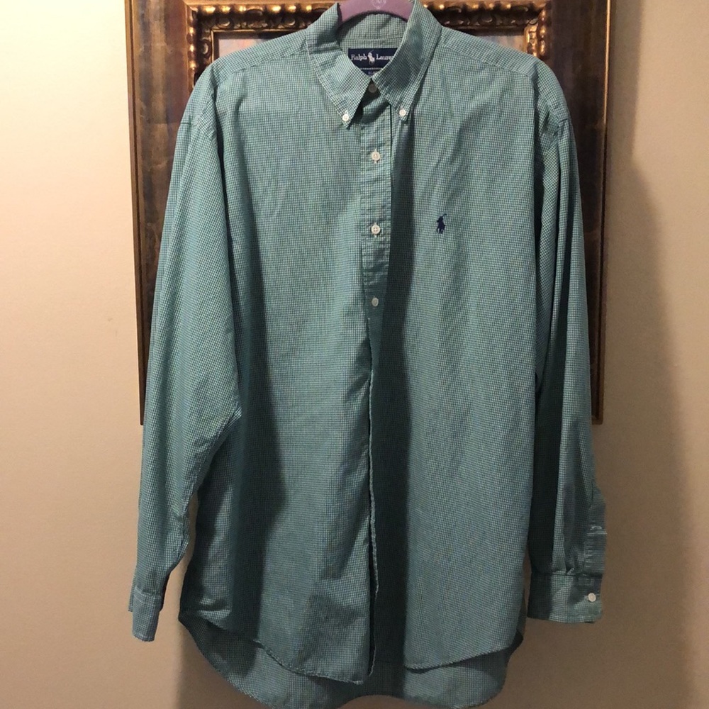 🏇Ralph Lauren Men Blaire Cotton gingham oxford blue embroidered logo